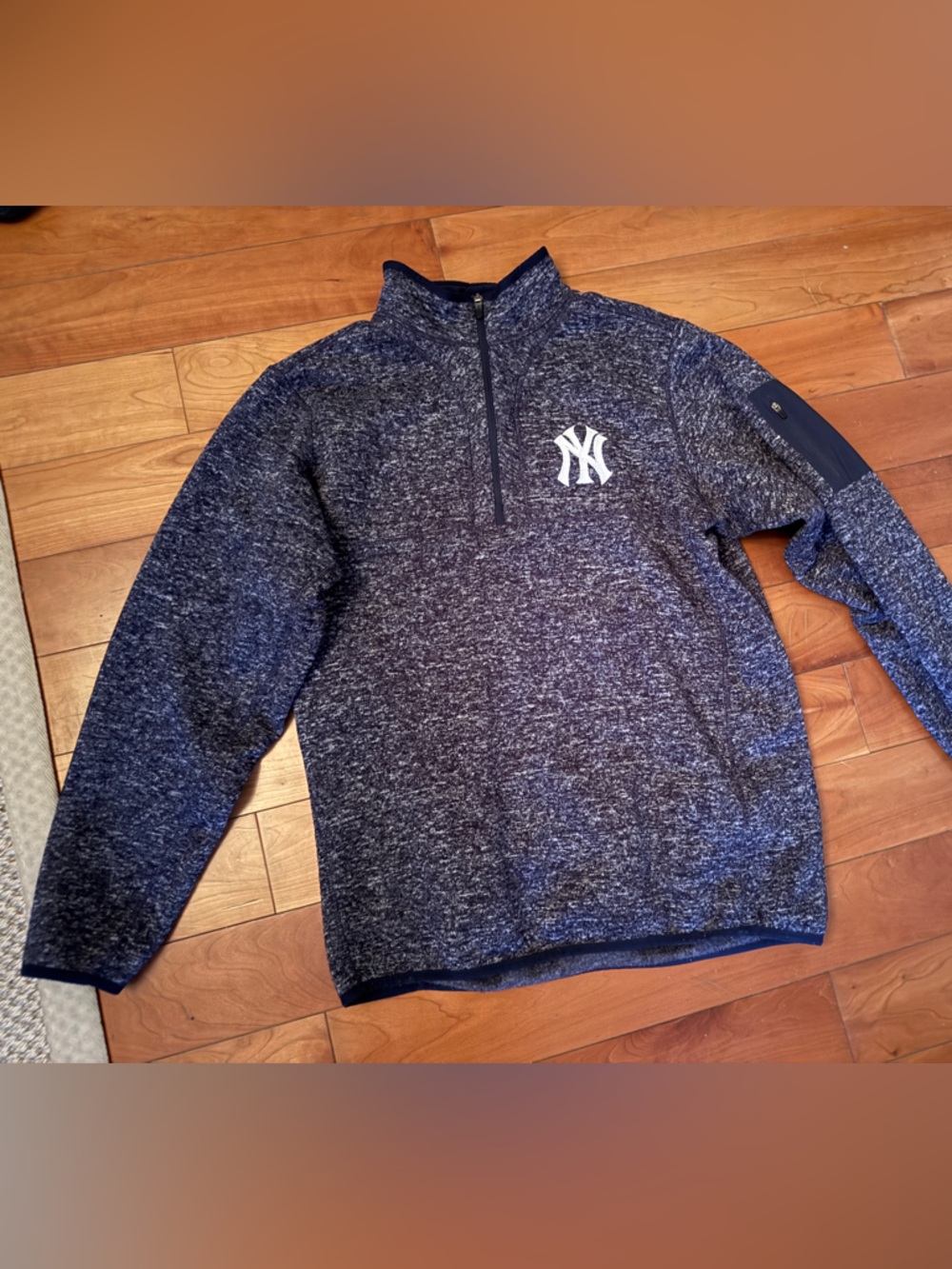 Antigua Navy Heather Half-Zip Sweater with NY Yankees Logo